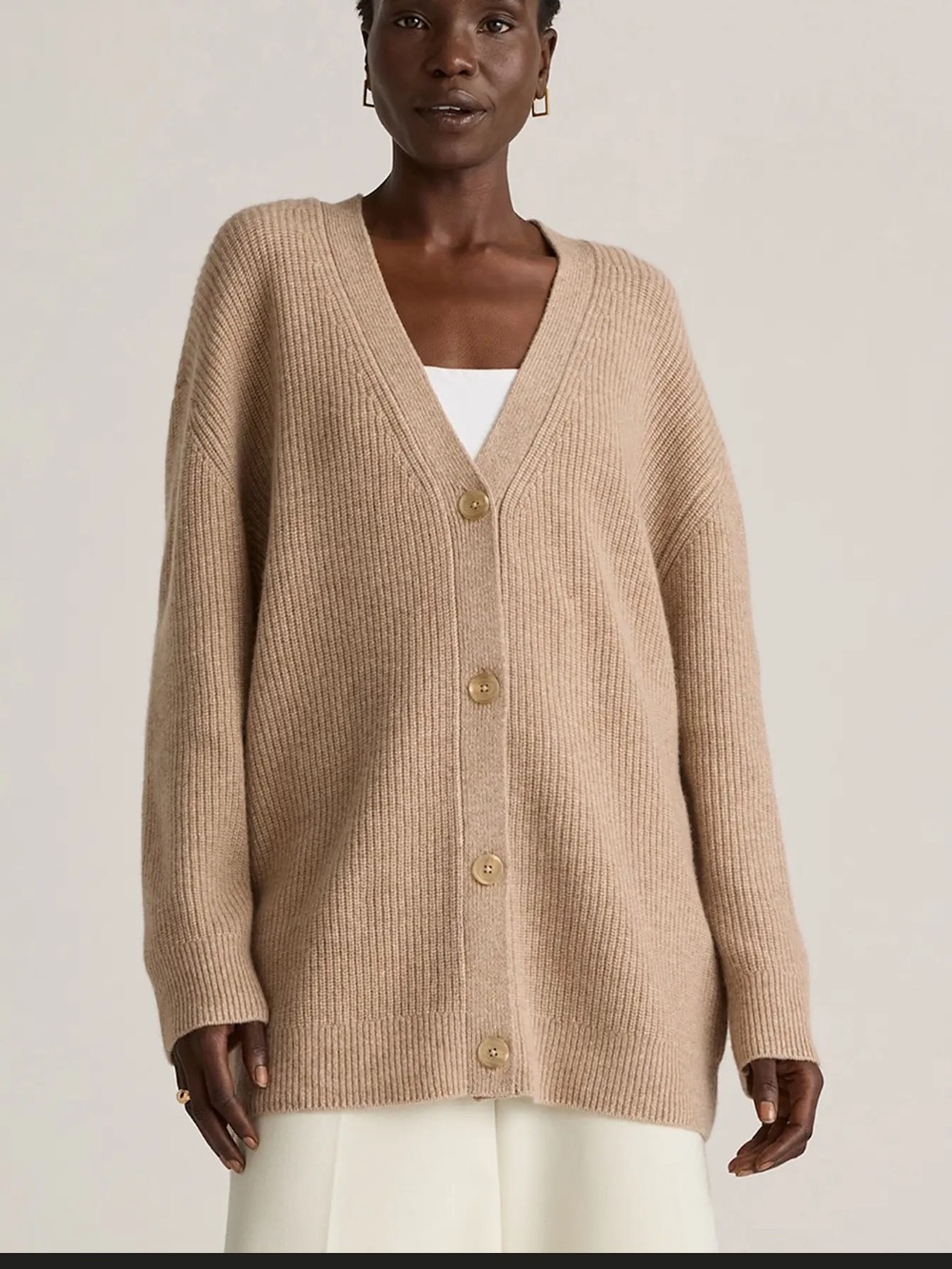 NWT Quince Mongolian Cashmere Oversized Boyfriend Cardigan. Oatmeal - M